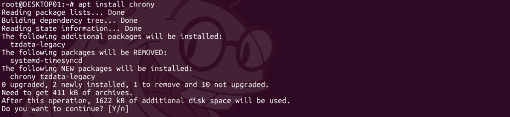 Image shows the Ubuntu 24.04 output of the command apt install crony.
